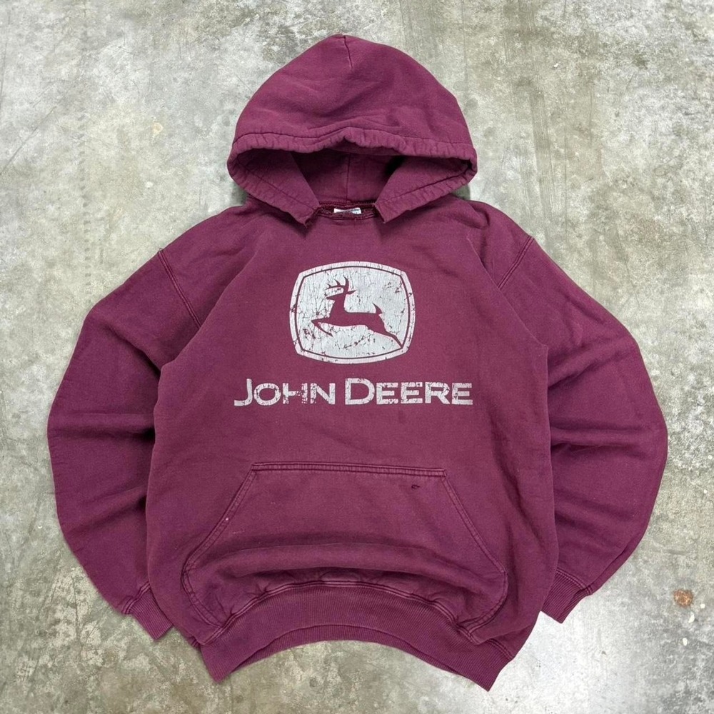Y2K‎ John Deere Burgundy Heavyweight Hoodie Size S